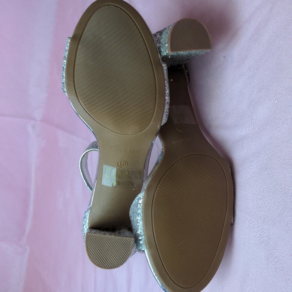 Shoe Land Silver Glitter Sparkly Open Toe Ankle Strap No Rumors Heels size 10 - Picture 7 of 8